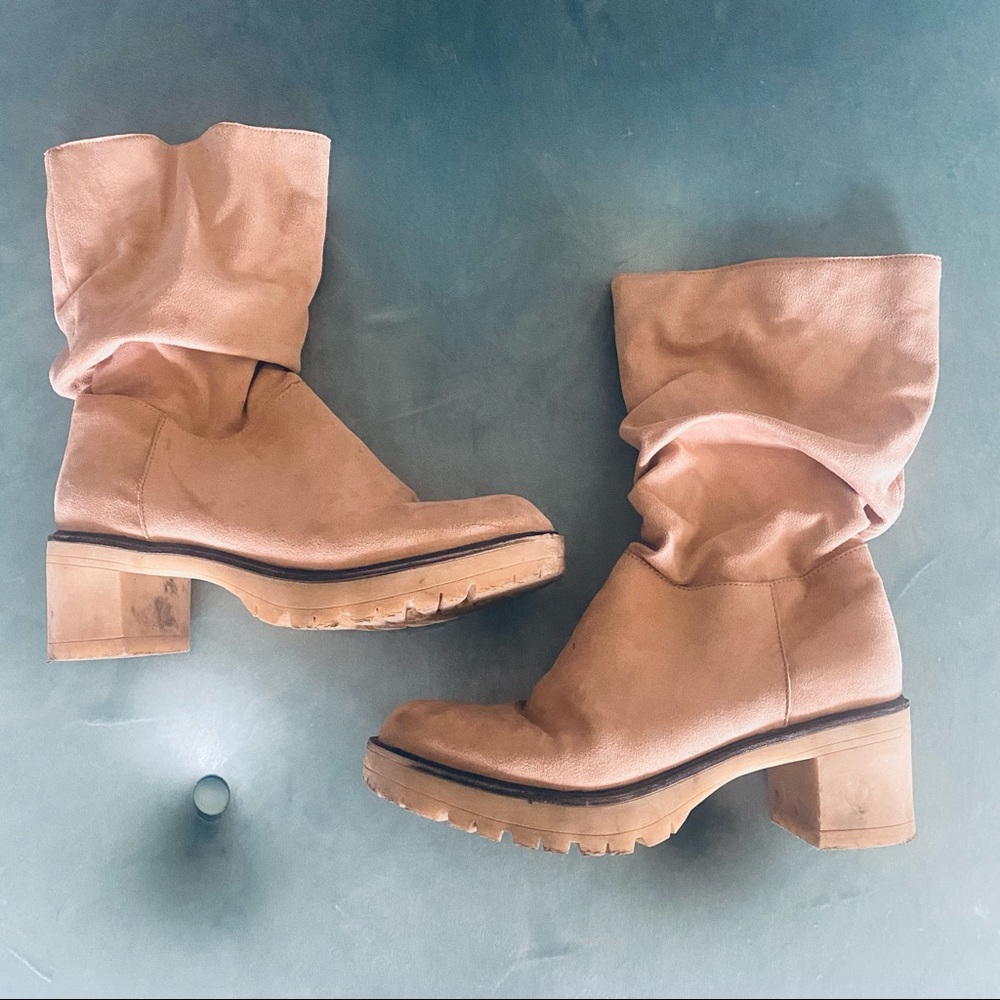 Boutique tan faux suede mid calf slouchy boots - Picture 2 of 13